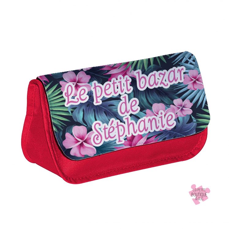 trousse motif fleur tropicale personnalisé rouge