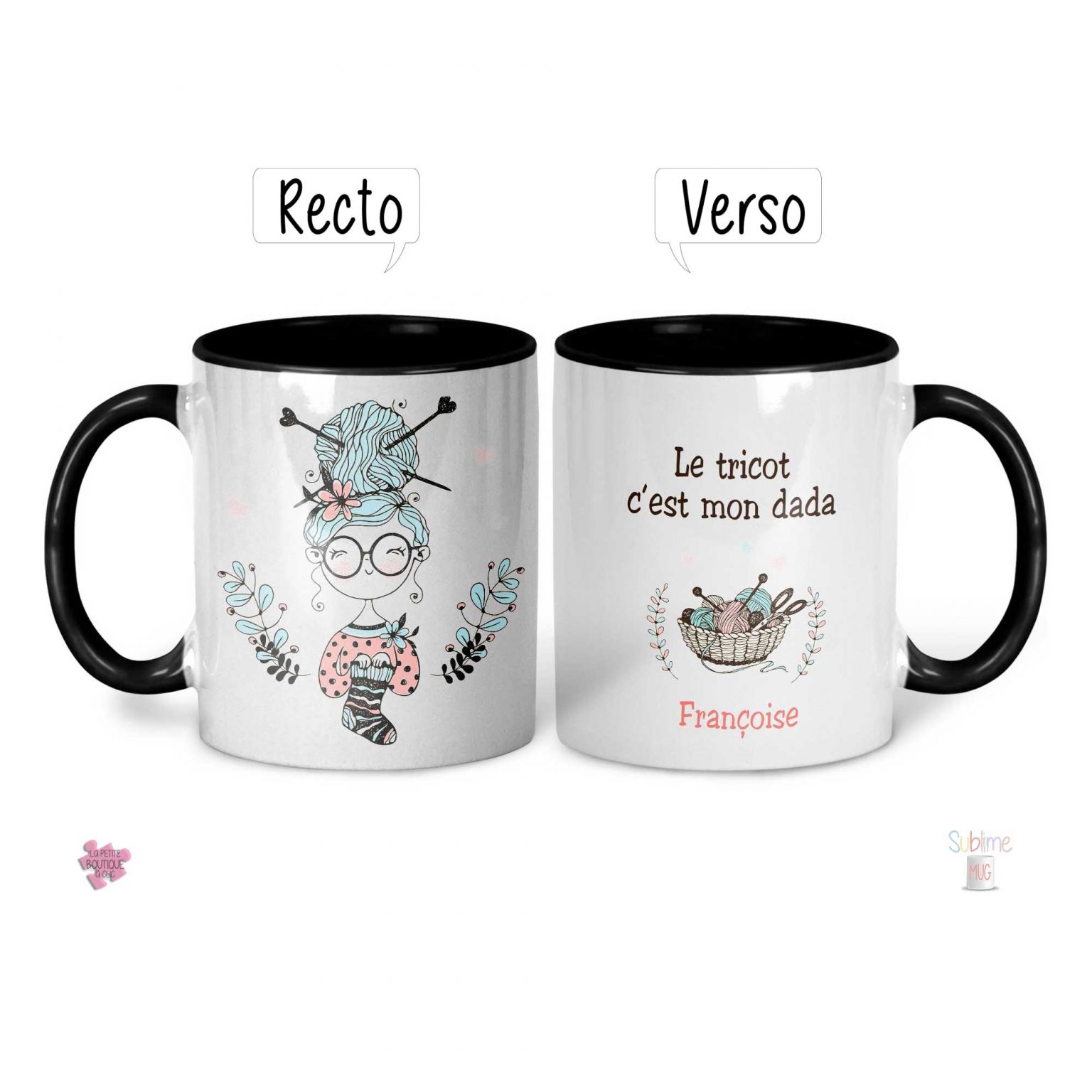 Tasse cadeau pour tricoteuse personnalisé prénom