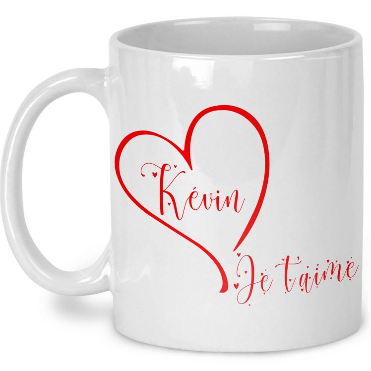 Tasse Je t'aime avec prénom saint valentin