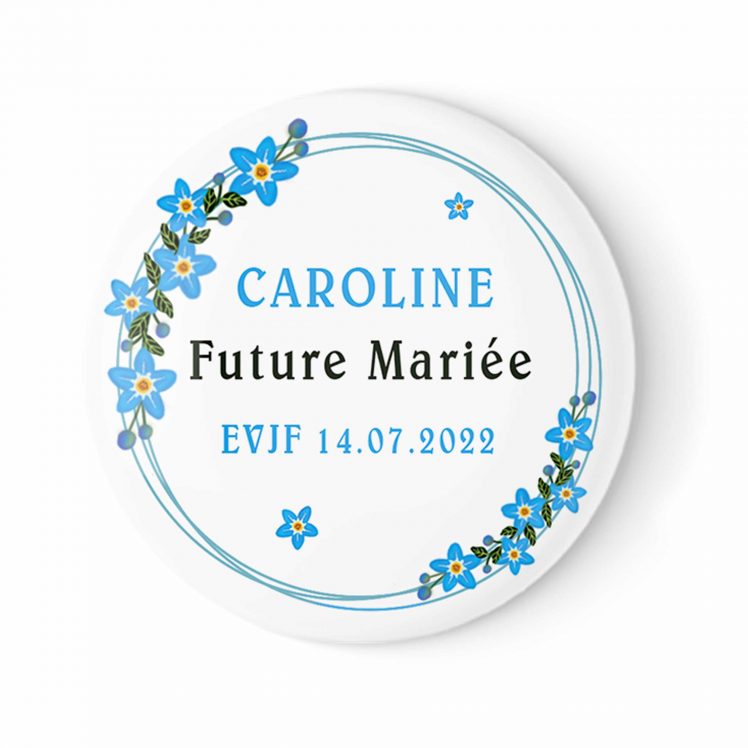 badge evjf motif myosotis future mariée