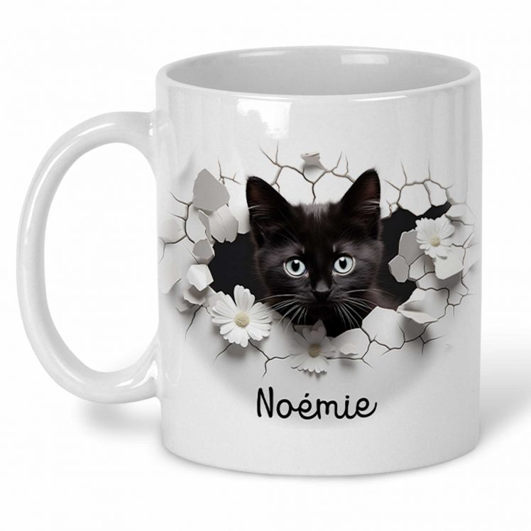 mug personnalisé effet 3D chat noir