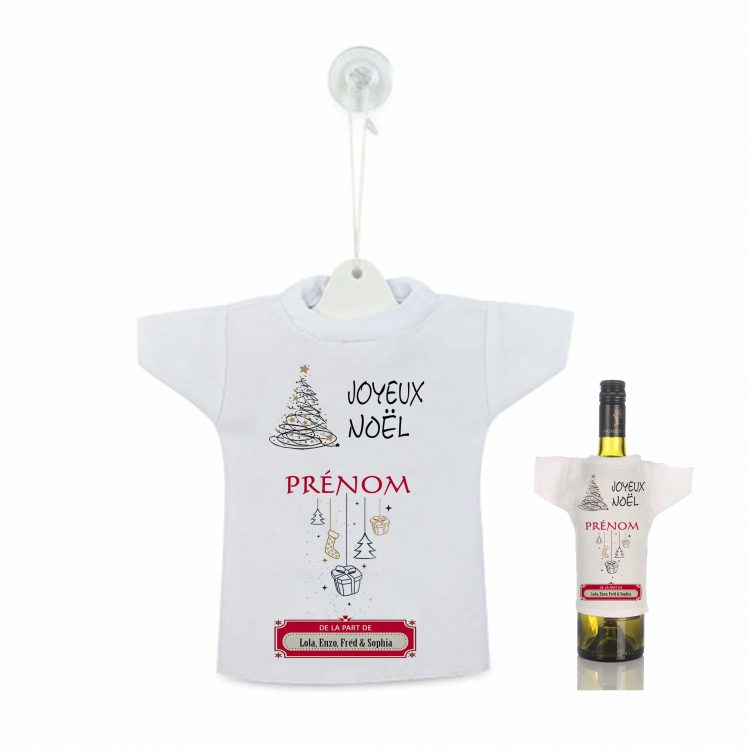 Couvre bouteille personnalisé - Joyeux Noel - Emballage bouteille - Mini tee-shirt cintre - Idée cadeau - Maillot avec cintre et ventouse