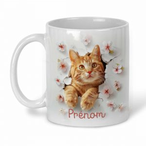 mug personnalisé prénom chat roux effet 3D